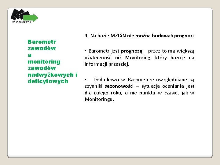 Barometr zawodów a monitoring zawodów nadwyżkowych i deficytowych 4. Na bazie MZDi. N nie