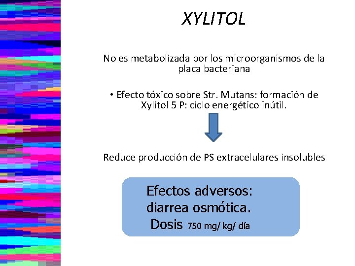 XYLITOL No es metabolizada por los microorganismos de la placa bacteriana • Efecto tóxico