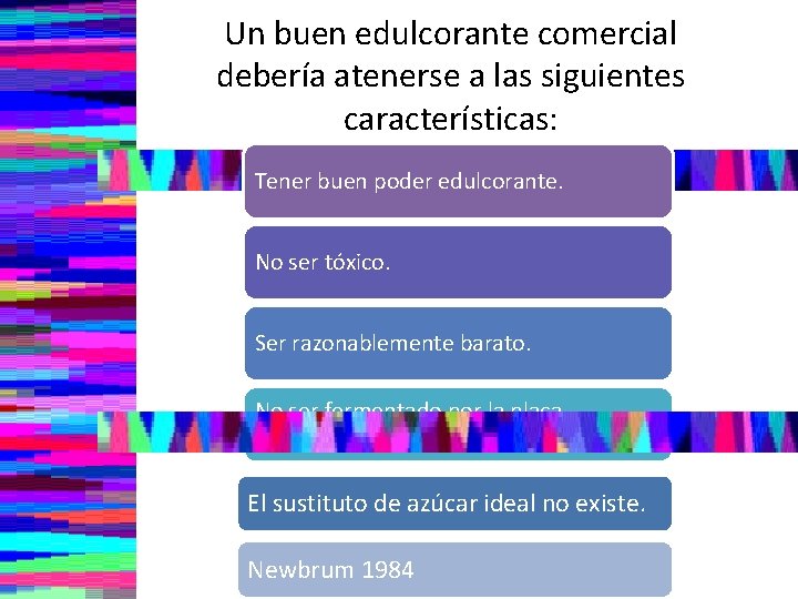 Un buen edulcorante comercial debería atenerse a las siguientes características: Tener buen poder edulcorante.