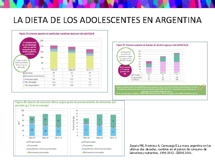 LA DIETA DE LOS ADOLESCENTES EN ARGENTINA Zapata ME, Rovirosa A, Carmuega E. La