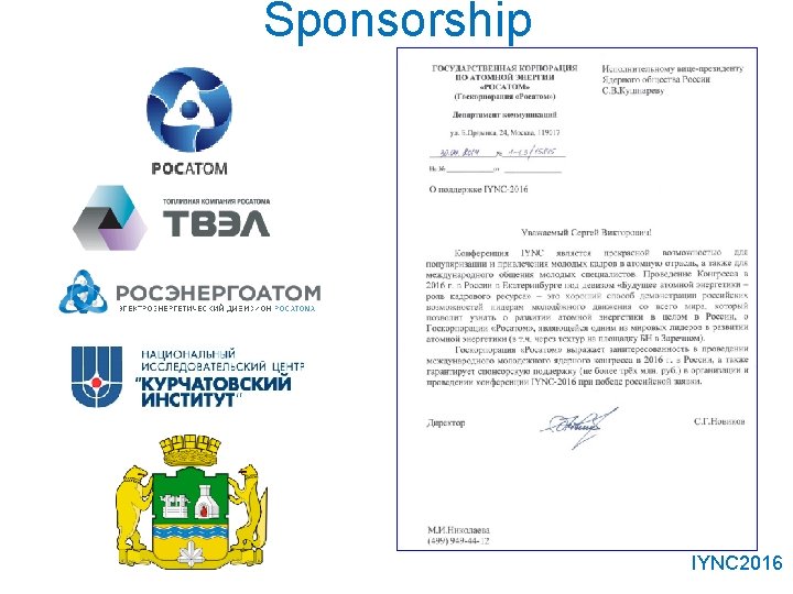 Sponsorship IYNC 2016 