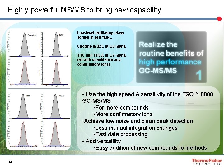 Highly powerful MS/MS to bring new capability Low-level multi-drug class screen in oral fluid.