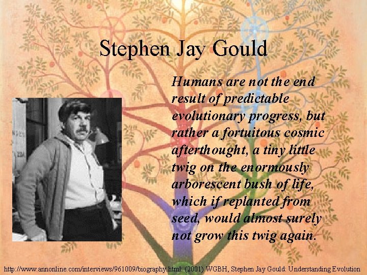 Stephen Jay Gould Humans are not the end result of predictable evolutionary progress, but