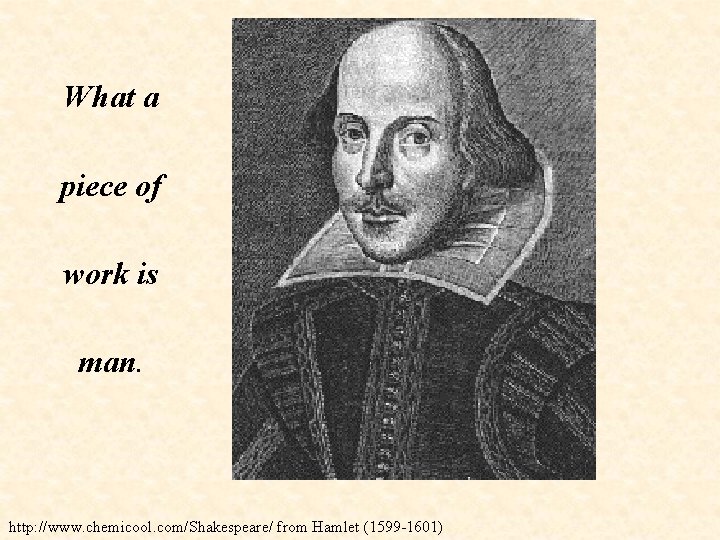 What a piece of work is man. http: //www. chemicool. com/Shakespeare/ from Hamlet (1599