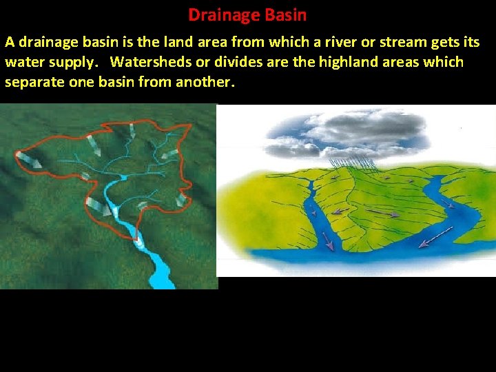 Drainage Basin A drainage basin is the land area from which a river or