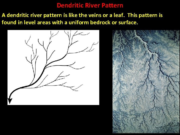 Dendritic River Pattern A dendritic river pattern is like the veins or a leaf.