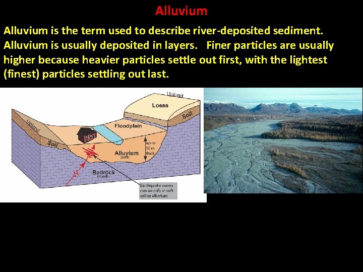 Alluvium is the term used to describe river-deposited sediment. Alluvium is usually deposited in