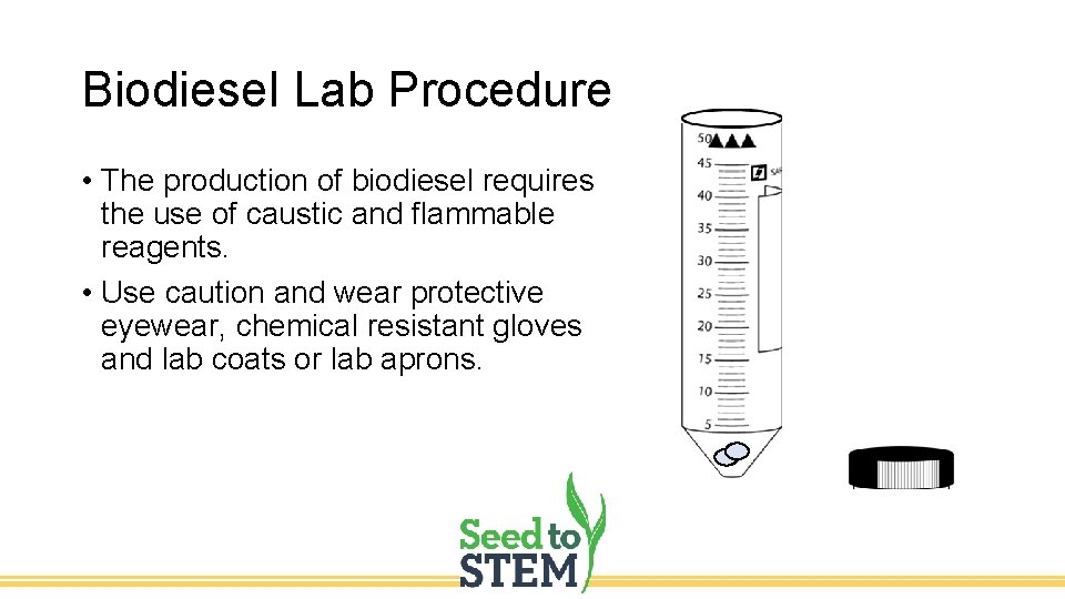 Biodiesel Lab Procedure • The production of biodiesel requires the use of caustic and