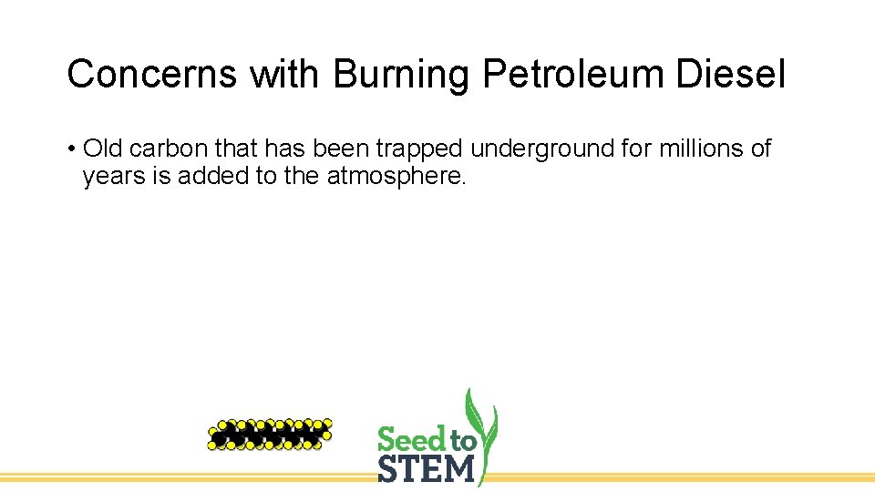Concerns with Burning Petroleum Diesel • Old carbon that has been trapped underground for