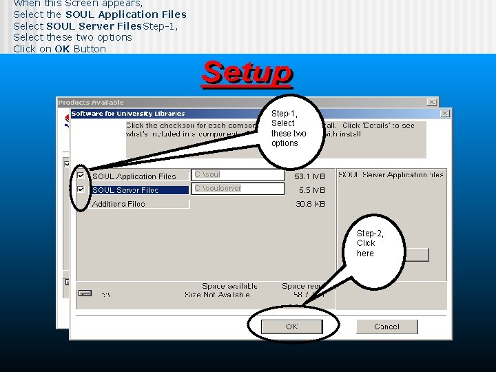 When this Screen appears, Select the SOUL Application Files Select SOUL Server Files. Step-1,