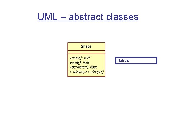 UML – abstract classes Italics UML – abstract classes Italics