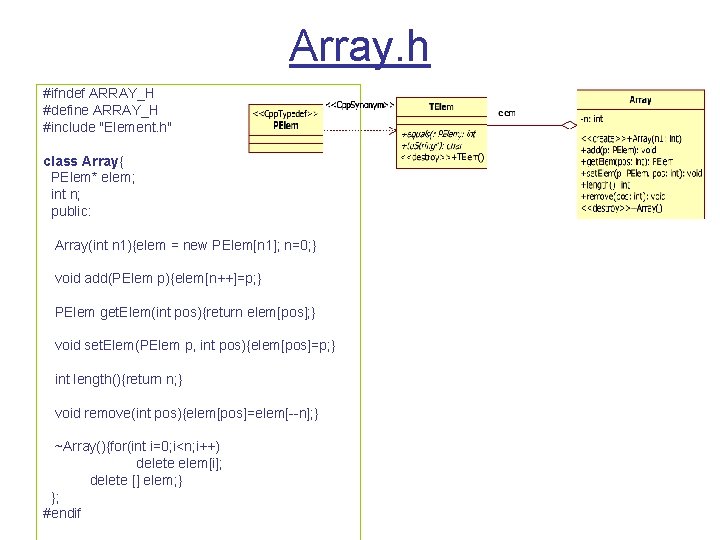 Array. h #ifndef ARRAY_H #define ARRAY_H #include "Element. h" class Array{ PElem* elem; int