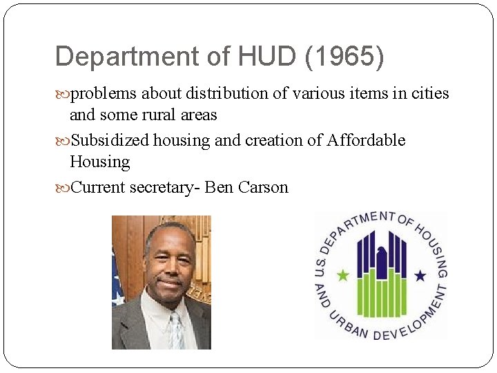 Department of HUD (1965) problems about distribution of various items in cities and some