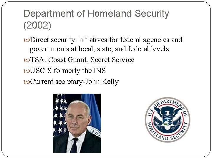 Department of Homeland Security (2002) Direct security initiatives for federal agencies and governments at