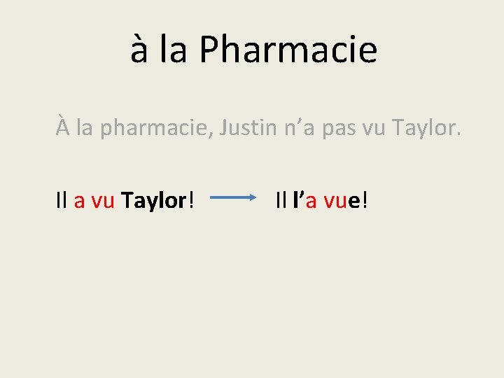 à la Pharmacie À la pharmacie, Justin n’a pas vu Taylor. Il a vu