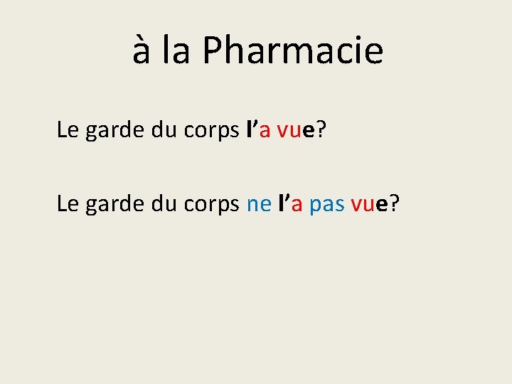 à la Pharmacie Le garde du corps l’a vue? Le garde du corps ne