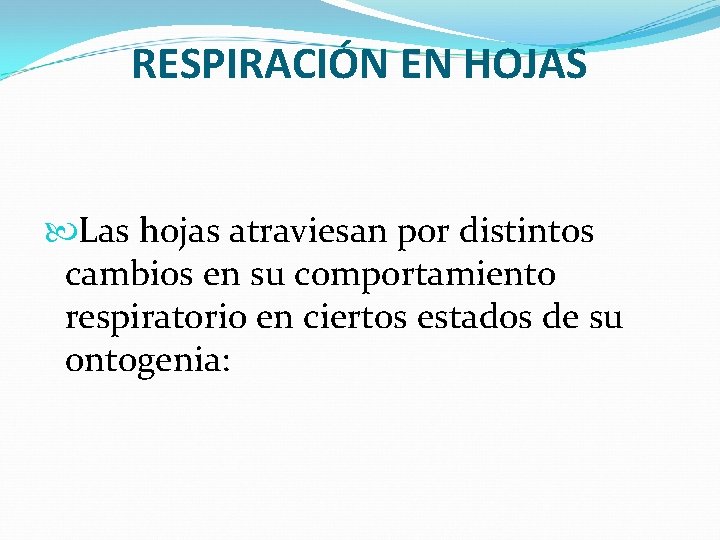 RESPIRACIÓN EN HOJAS Las hojas atraviesan por distintos cambios en su comportamiento respiratorio en