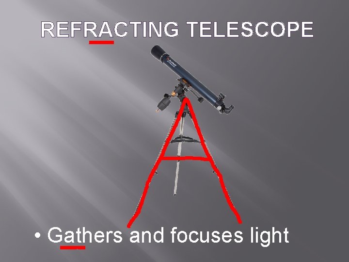 REFRACTING TELESCOPE • Gathers and focuses light 