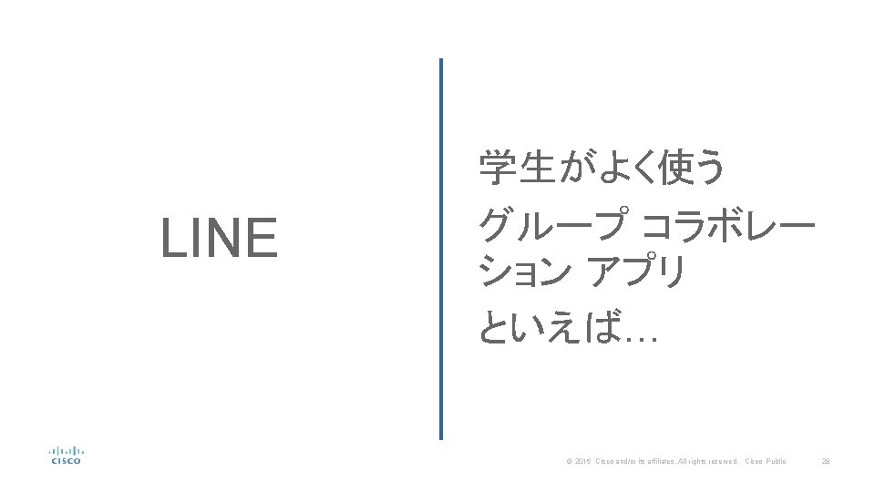 LINE 学生がよく使う グループ コラボレー ション アプリ といえば… © 2016 Cisco and/or its affiliates. All