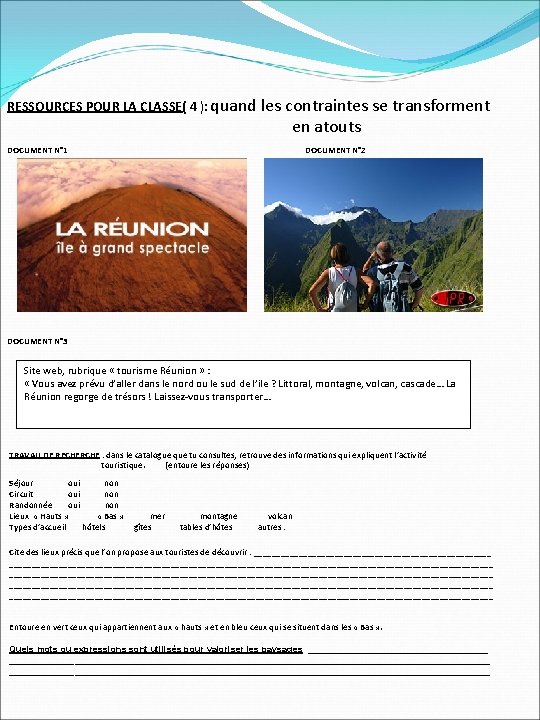 RESSOURCES POUR LA CLASSE( 4 ): quand les contraintes se transforment en atouts DOCUMENT
