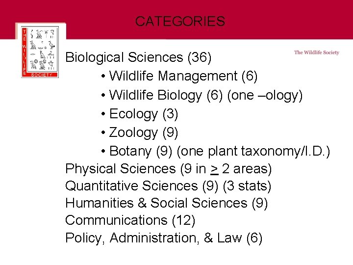 CATEGORIES Biological Sciences (36) • Wildlife Management (6) • Wildlife Biology (6) (one –ology)