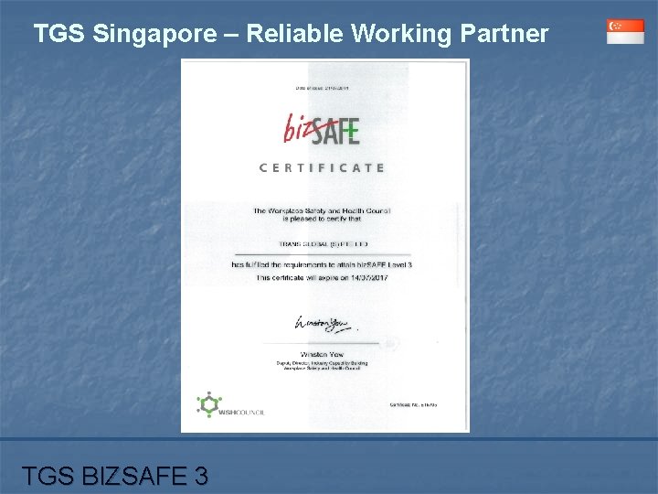 TGS Singapore – Reliable Working Partner TGS BIZSAFE 3 