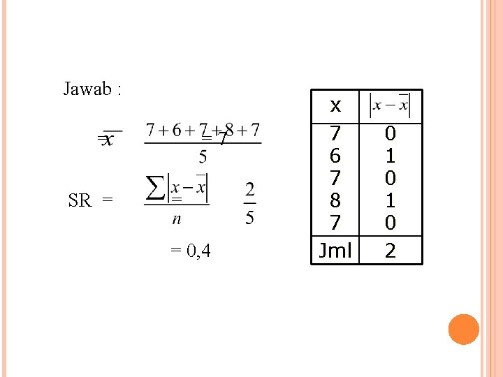 Jawab : = SR = =7 = = 0, 4 x 7 6 7