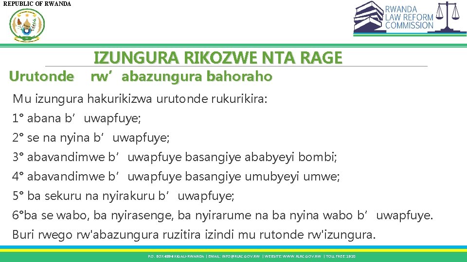 REPUBLIC OF RWANDA Urutonde IZUNGURA RIKOZWE NTA RAGE rw’abazungura bahoraho Mu izungura hakurikizwa urutonde