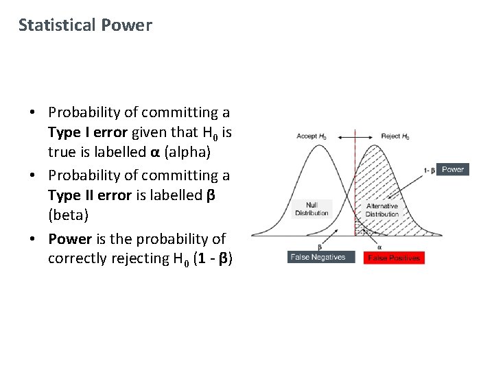 Statistical Power • Probability of committing a Type I error given that H 0