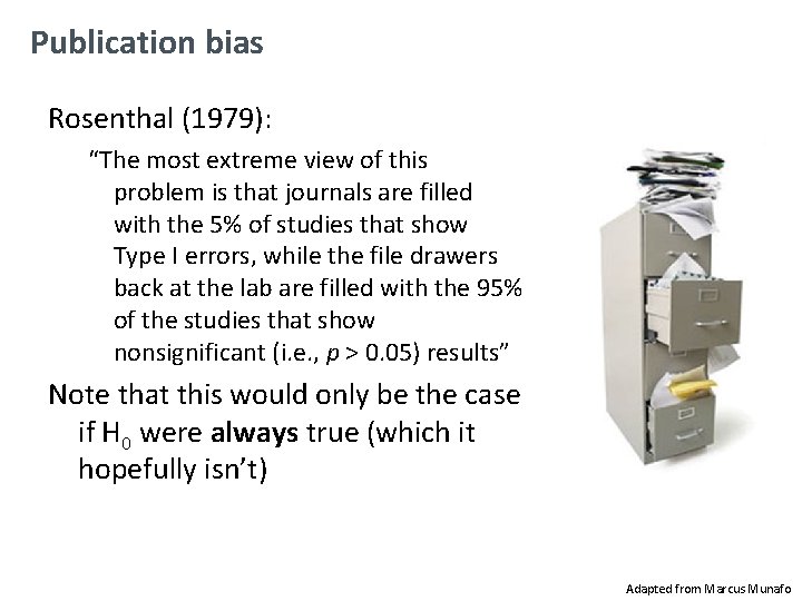 Publication bias Rosenthal (1979): “The most extreme view of this problem is that journals