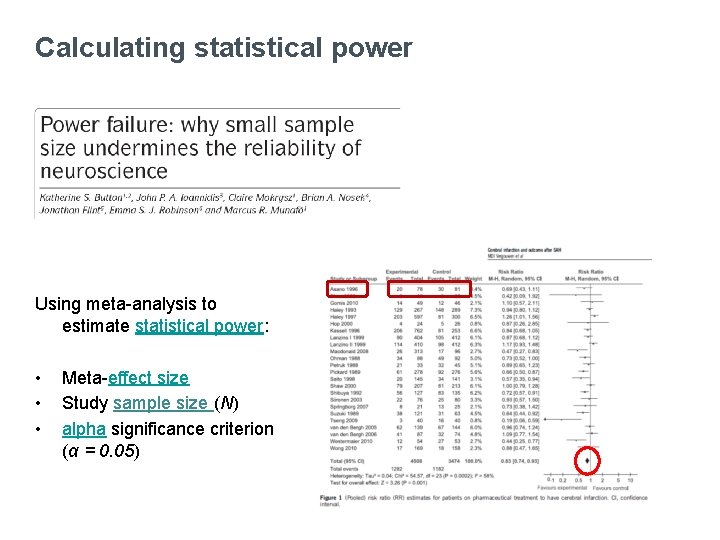 Calculating statistical power Using meta-analysis to estimate statistical power: • • • Meta-effect size