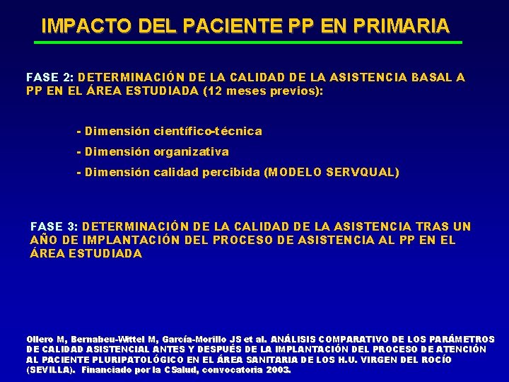 IMPACTO DEL PACIENTE PP EN PRIMARIA FASE 2: DETERMINACIÓN DE LA CALIDAD DE LA