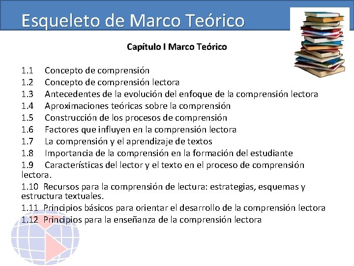 Esqueleto de Marco Teórico Capítulo I Marco Teórico 1. 1 Concepto de comprensión 1.