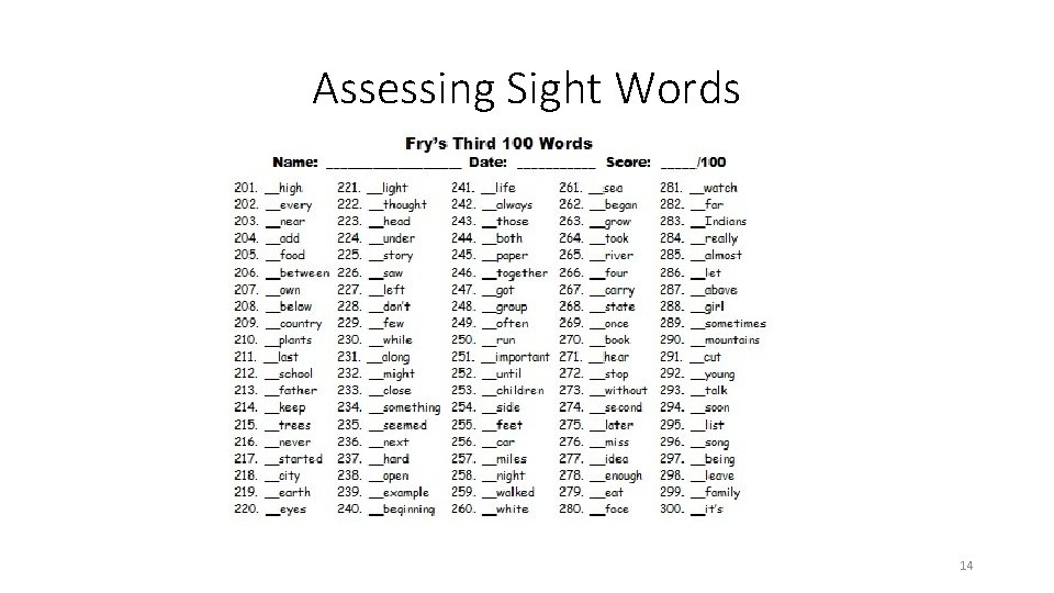 Assessing Sight Words 14 