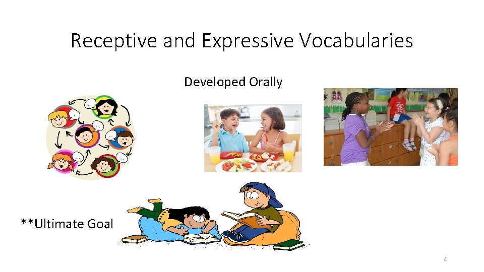 Receptive and Expressive Vocabularies Developed Orally **Ultimate Goal 4 