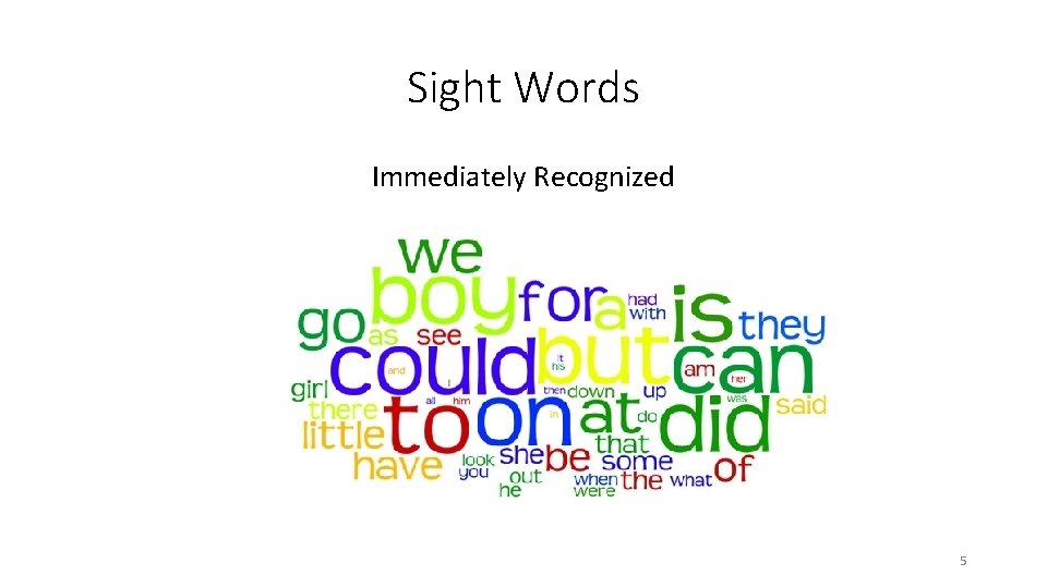 Sight Words Immediately Recognized 5 