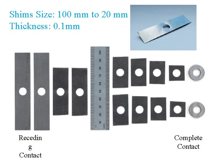 Shims Size: 100 mm to 20 mm Thickness: 0. 1 mm Recedin g Contact