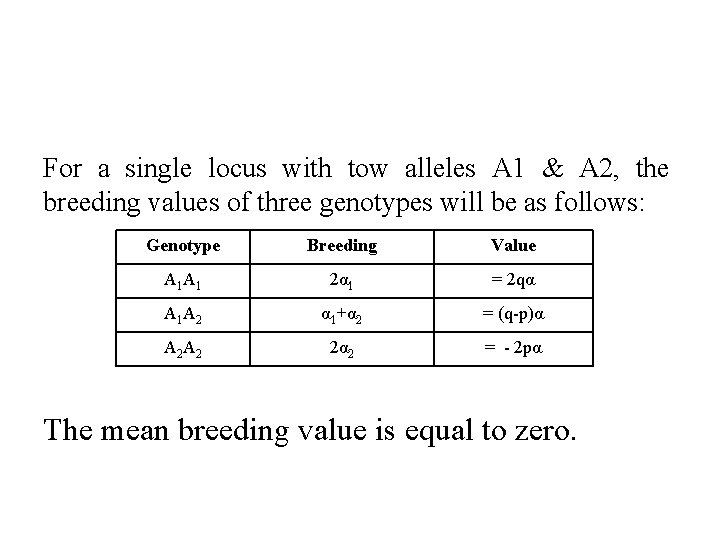 For a single locus with tow alleles A 1 & A 2, the breeding
