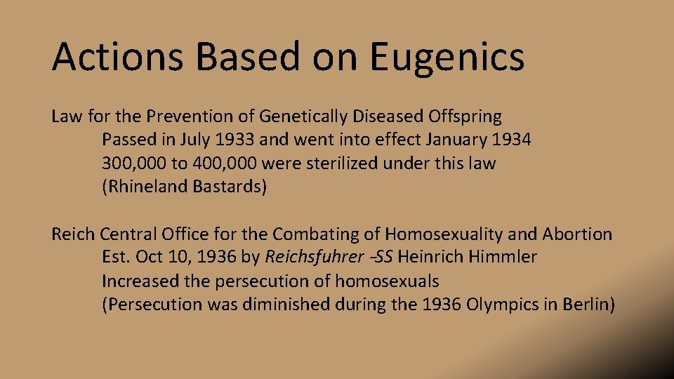 Actions Based on Eugenics Law for the Prevention of Genetically Diseased Offspring Passed in