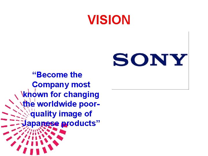 VISION “Become the Company most known for changing the worldwide poorquality image of Japanese
