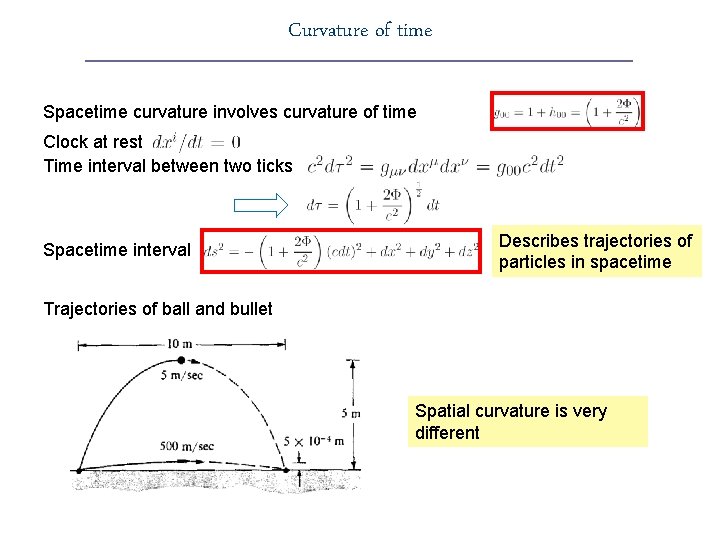 Curvature of time Spacetime curvature involves curvature of time Clock at rest Time interval