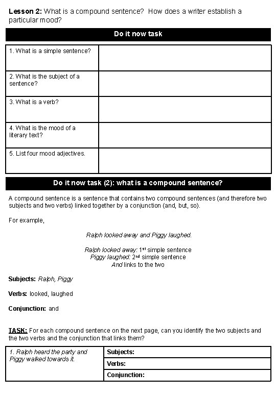 Lesson 2: What is a compound sentence? How does a writer establish a particular