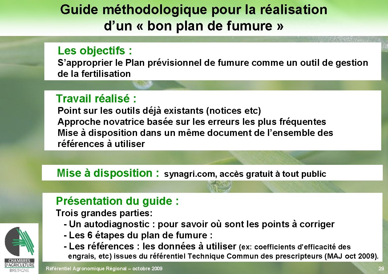 Guide méthodologique pour la réalisation d’un « bon plan de fumure » Les objectifs