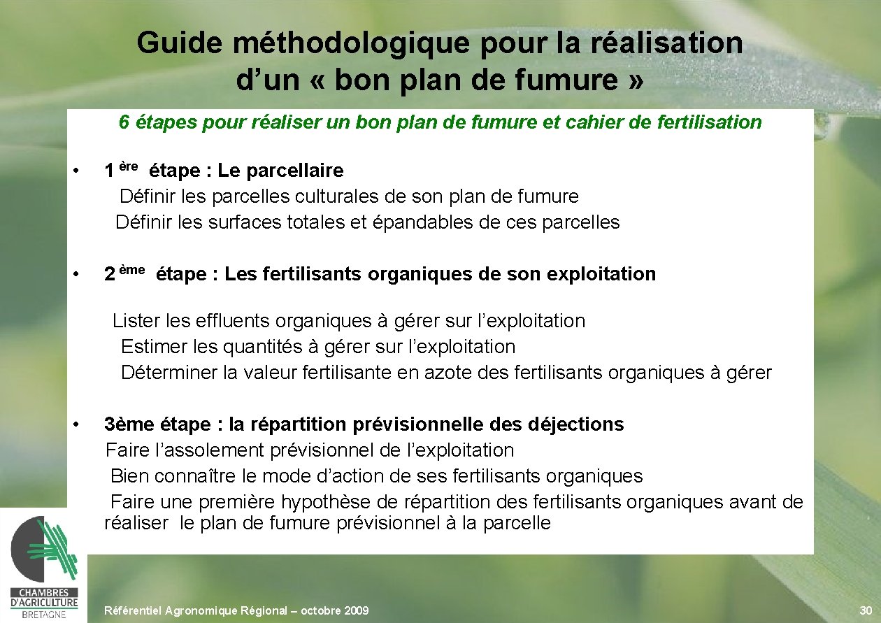 Guide méthodologique pour la réalisation d’un « bon plan de fumure » 6 étapes