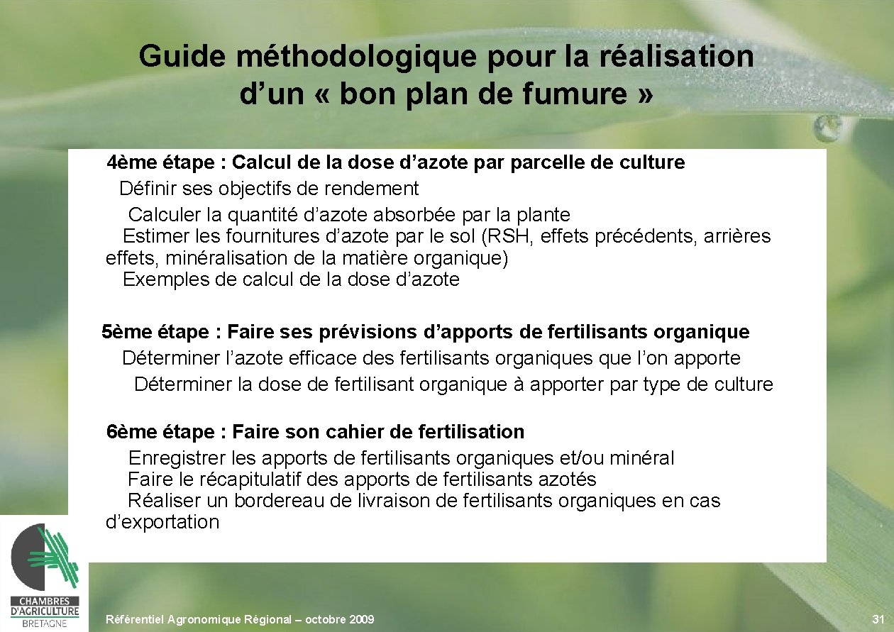 Guide méthodologique pour la réalisation d’un « bon plan de fumure » 4ème étape
