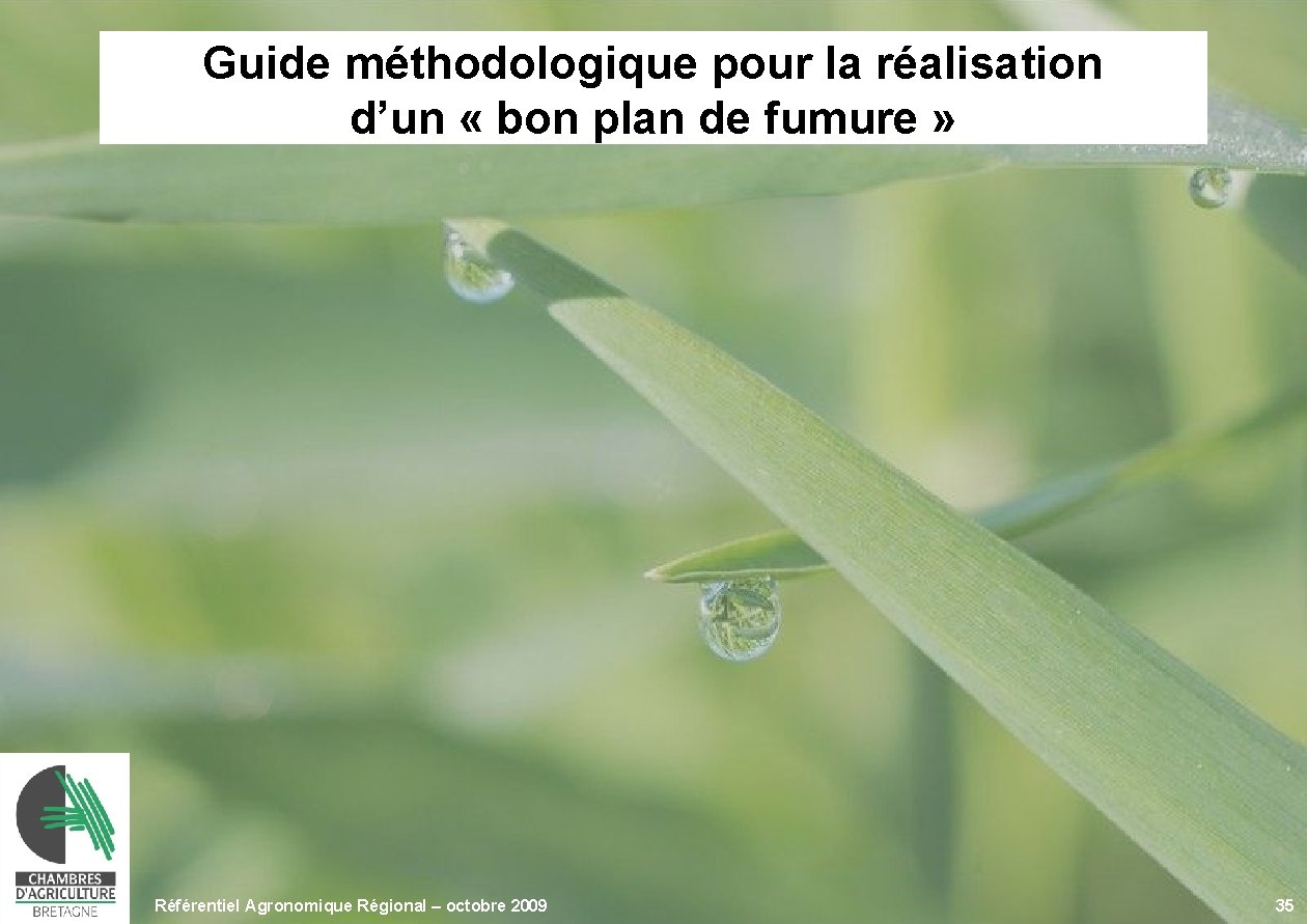 Guide méthodologique pour la réalisation d’un « bon plan de fumure » Référentiel Agronomique