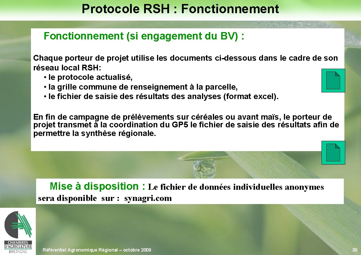 Protocole RSH : Fonctionnement (si engagement du BV) : Chaque porteur de projet utilise