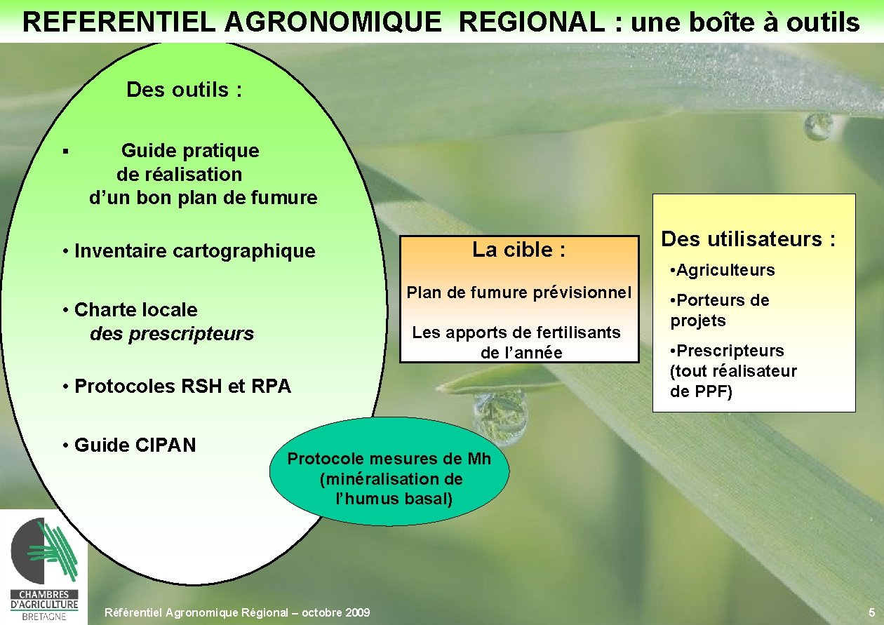 REFERENTIEL AGRONOMIQUE REGIONAL : une boîte à outils Des outils : § Guide pratique