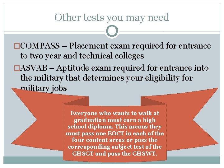 Other tests you may need �COMPASS – Placement exam required for entrance to two