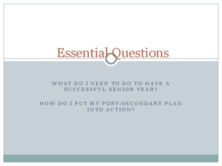 Essential Questions WHAT DO I NEED TO DO TO HAVE A SUCCESSFUL SENIOR YEAR?